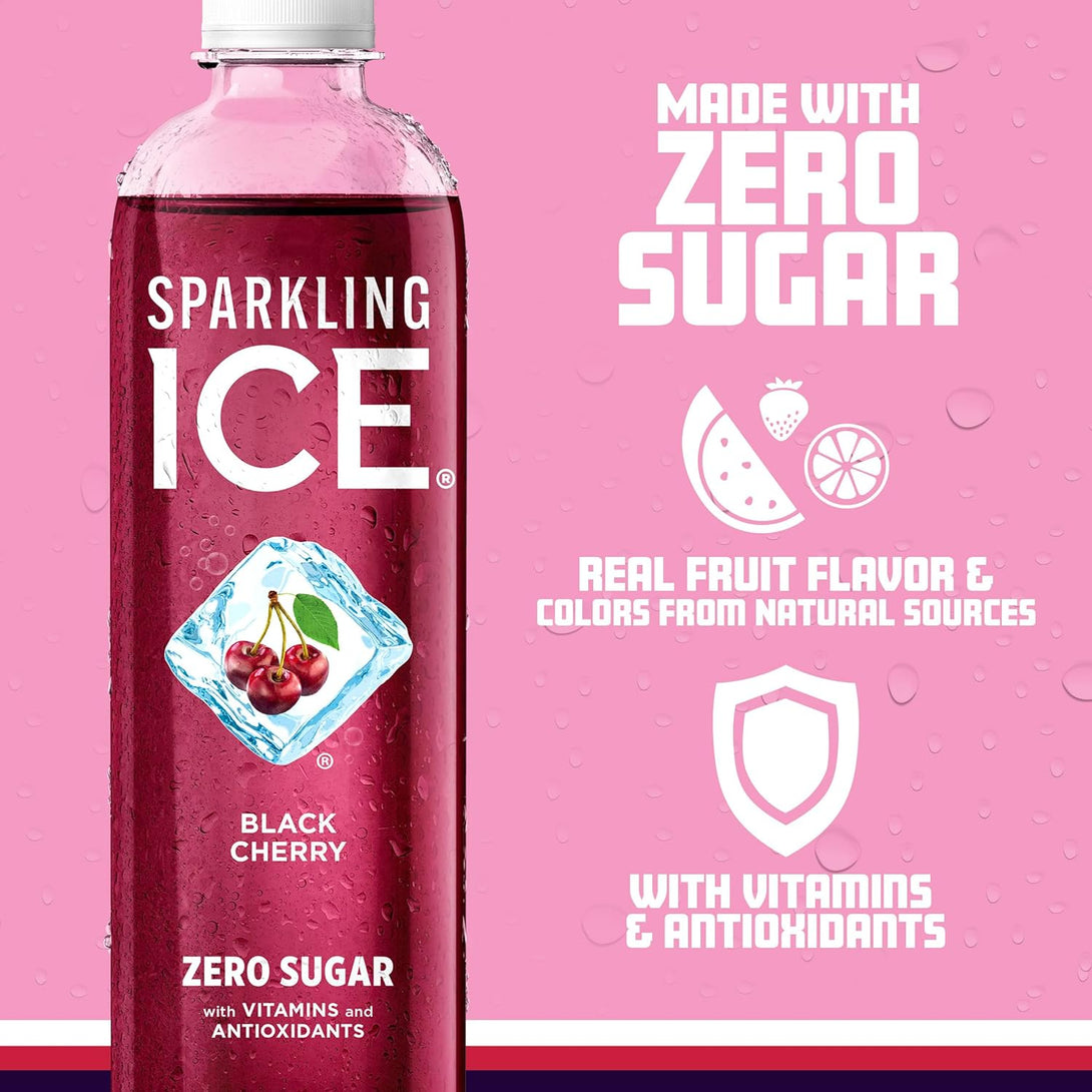 Sparkling Ice, Black Cherry Sparkling Water, Zero Sugar Flavored Water, with Vitamins and Antioxidants, Low Calorie Beverage, 17 Fl Oz Bottles (Pack of 12)