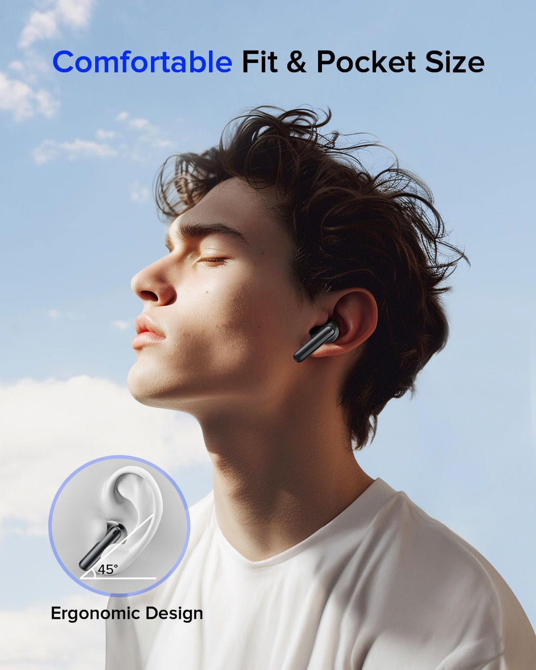 Wireless Earbuds Bluetooth 5.3 Headphones, Bluetooth Earbuds with Noise Cancelling Mic LED Display, Hi-Fi Stereo, 42H Playback, IPX7 Waterproof, Smart Touch Control, Ergonomic Design Black