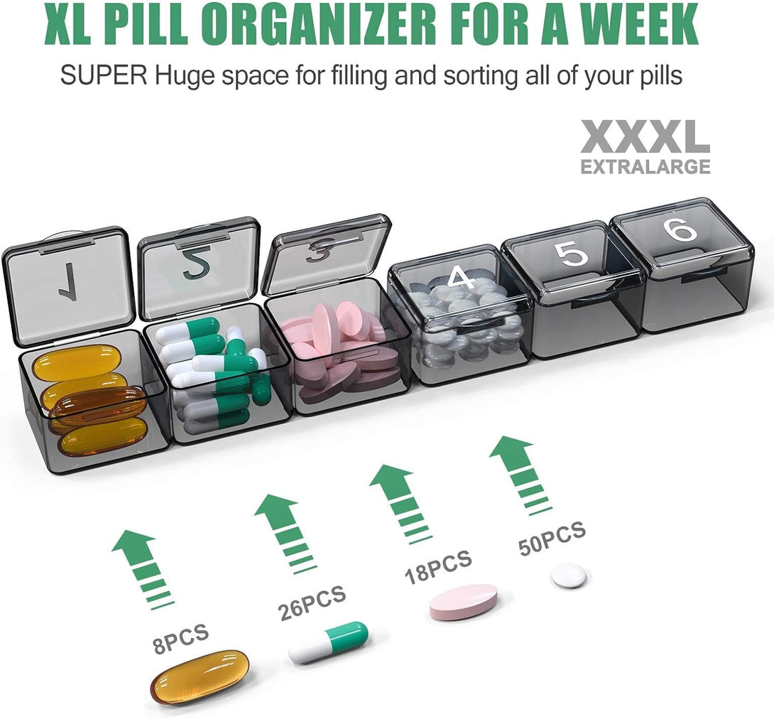 Monthly Pill Organizer Once a Day - 30 Day Pill Organizer Box - Squeeze to Open - Large Compartments Portable Case for Travel, Month Pill Cases Medicine Organizer for Vitamin (Black)