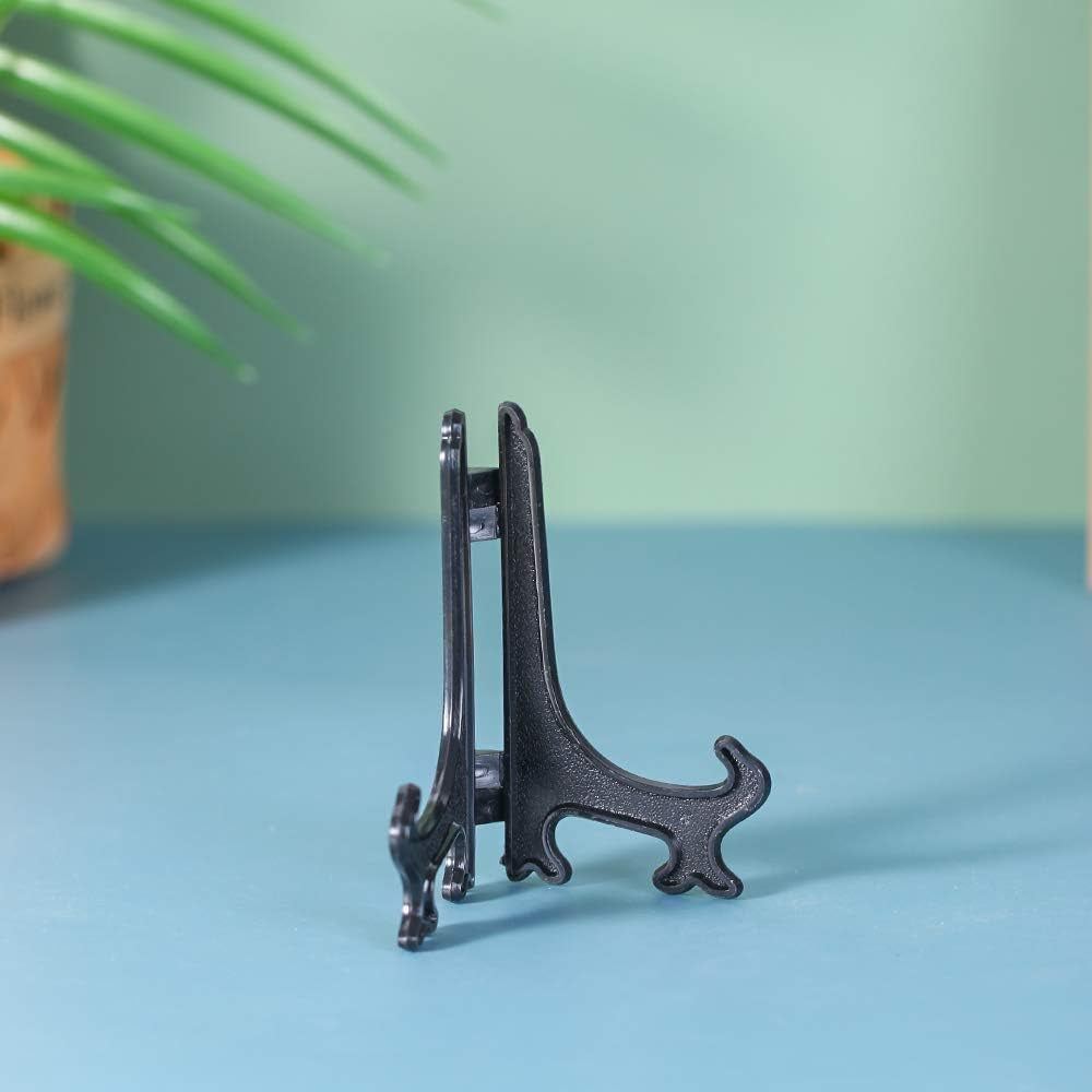 Artliving 4 Inch Black 12Pcs/Set Plastic Easels Plate Display Stands Picture Frame Stand Holder