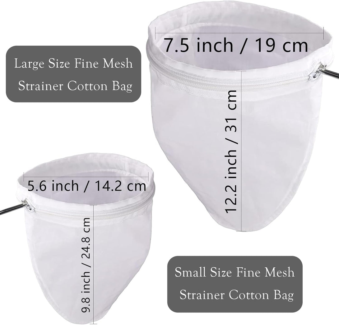 WMKGG Ultra Fine Mesh Strainer Bags, Reusable Mesh Filter Bags with Stainless Steel Handle Frame for Filter Nutmilk, Coffee, Milk, Butter, Juices and Fresh Cheese (Large + Small)