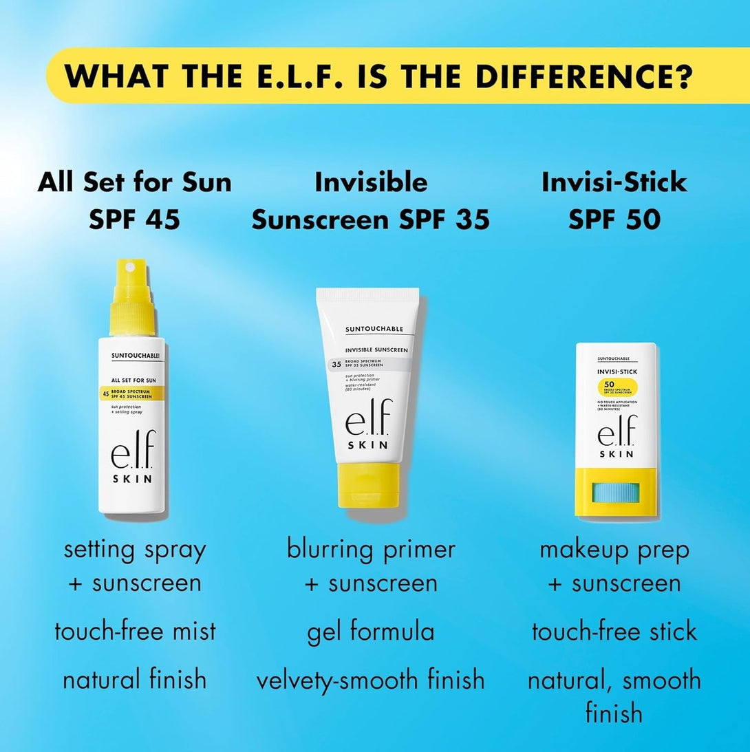 E.L.F. SKIN Suntouchable Invisi-Stick SPF 50, Clear Sunscreen for a Natural Finish, Made with Moisturizing Sunflower Seed Oil, Vegan & Cruelty-Free