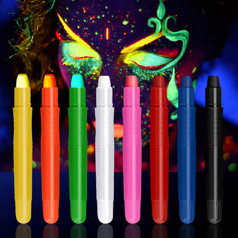 8 Color Face Painting Kits for Kids, Beesjuy Water Based Face Paint Kit, Makeup Kit Plant Ingredients Face Crayons, Painting Party for Adults&Kids (3 Neon)