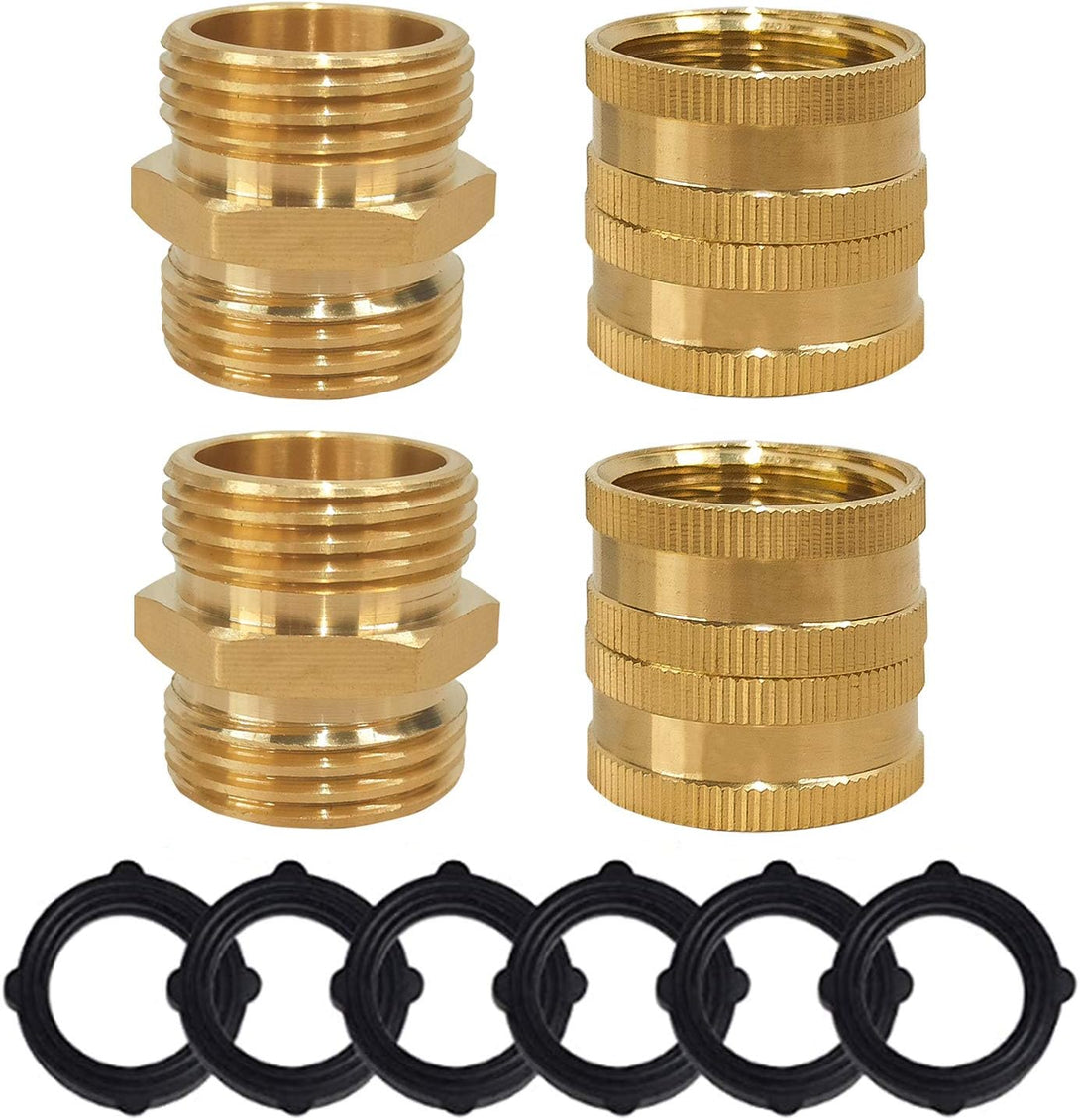 Hourleey Garden Hose Adapter, 3/4 Inch Solid Brass Hose Connectors Adapters (2 Sets)