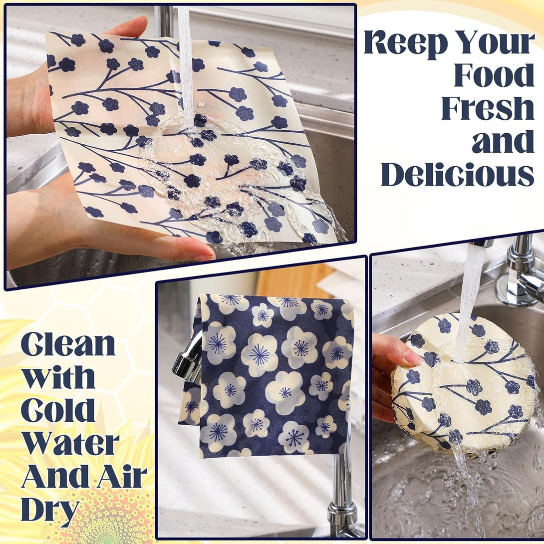 9 Pack Japanese Reusable Beeswax Wraps for Food Eco-Friendly Beeswax Wraps Bread Sandwich Wrapper Organic Sustainable Zero Waste Reusable Plastic-Free Food Storage Wrap 1 XL 3 Medium 5 S