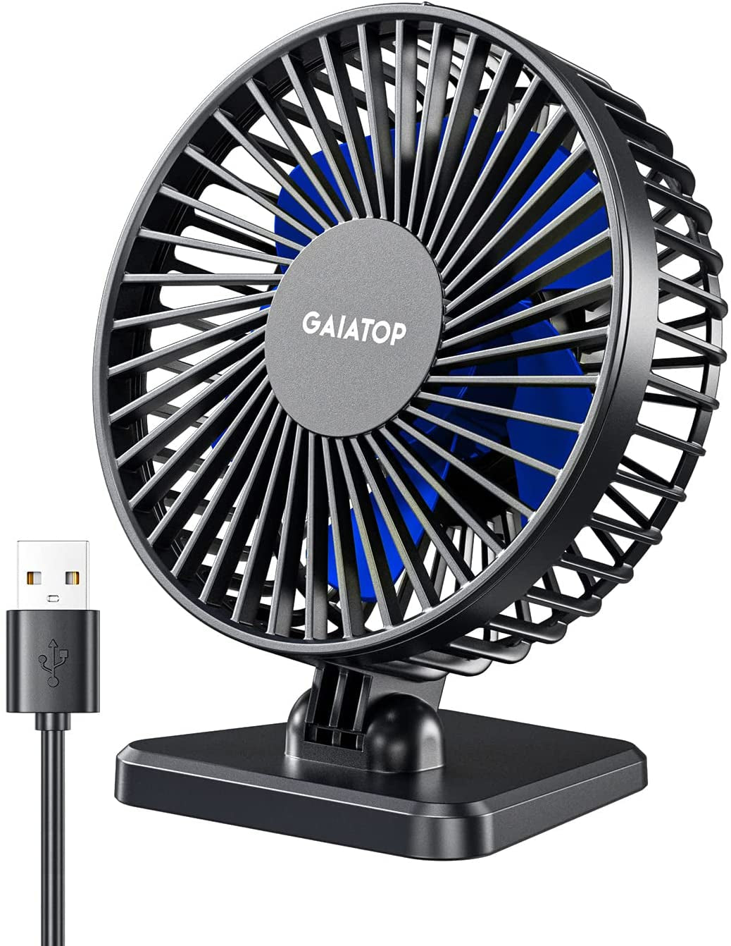 Gaiatop USB Desk Fan, Small but Powerful, Personal Portable Quiet 3 Speeds, Adjustable Mini Table Desktop Fan for Cooling Home Office Car Summer Travel Gifts Blue