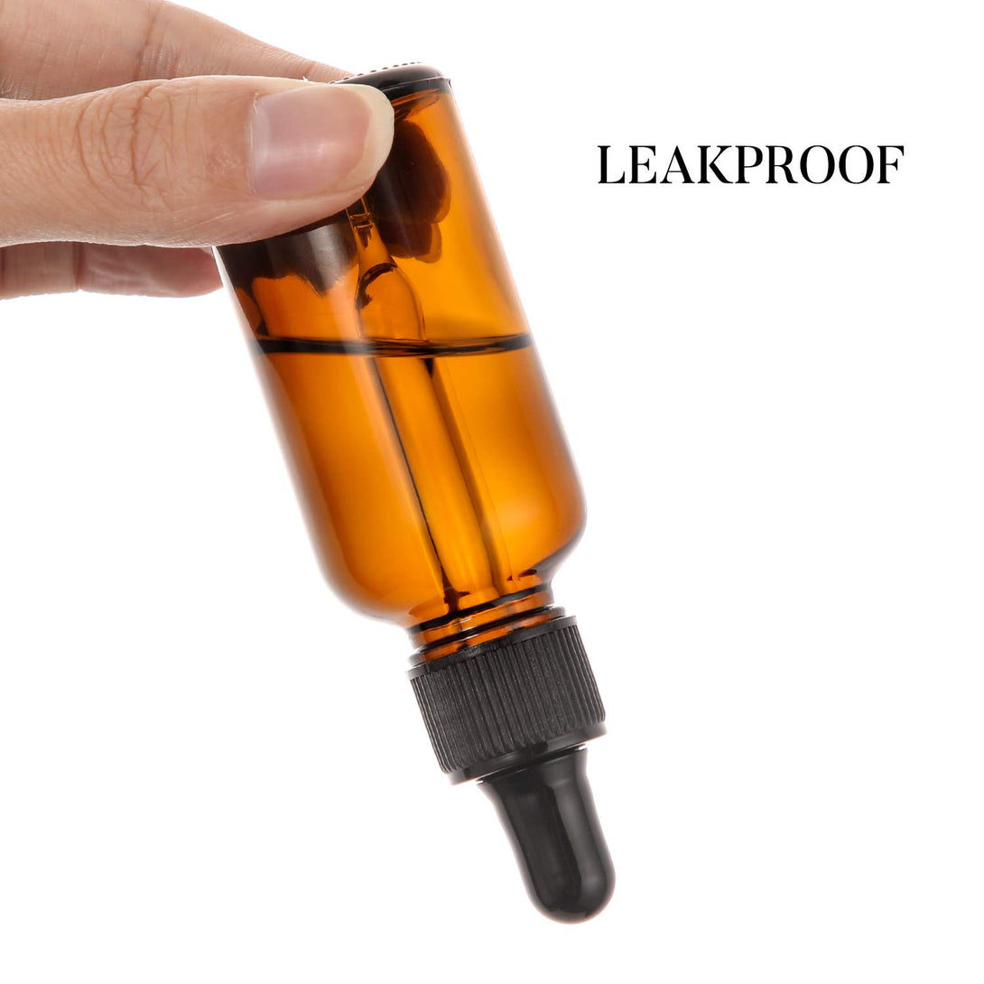 12 Pcs, 1 Oz Amber Dropper Bottles for Essential Oils W/ 3 Stainless Steel Funnels & 1 Long Glass Dropper - 30Ml Glass Bottles with Eye Droppers - Liquids Tincture Bottles, Leak Proof Travel Bottles