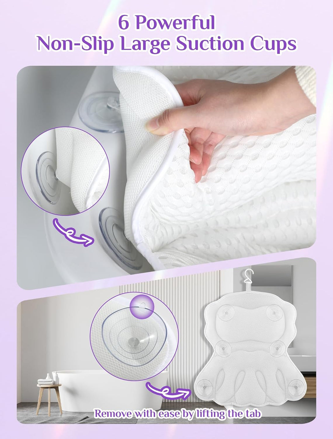 Bath Pillow Luxury Bathtub Pillow, Gliship Bath Tub Pillows for Head and Neck, Bath Cushion for Tub with Soft 4D Air Mesh Fabric 6 Non-Slip Suction Cups, Fit All Tub Relaxing Bath Accessories Spa Gift
