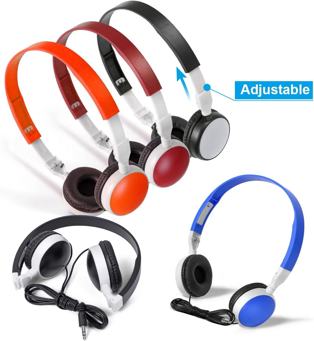 Bulk Headphones Wired for Classroom, Wholesale 5 Pack School KW-X05M Multi Colored Foldable Computers Headphones for Kids Students Children Teen Adults