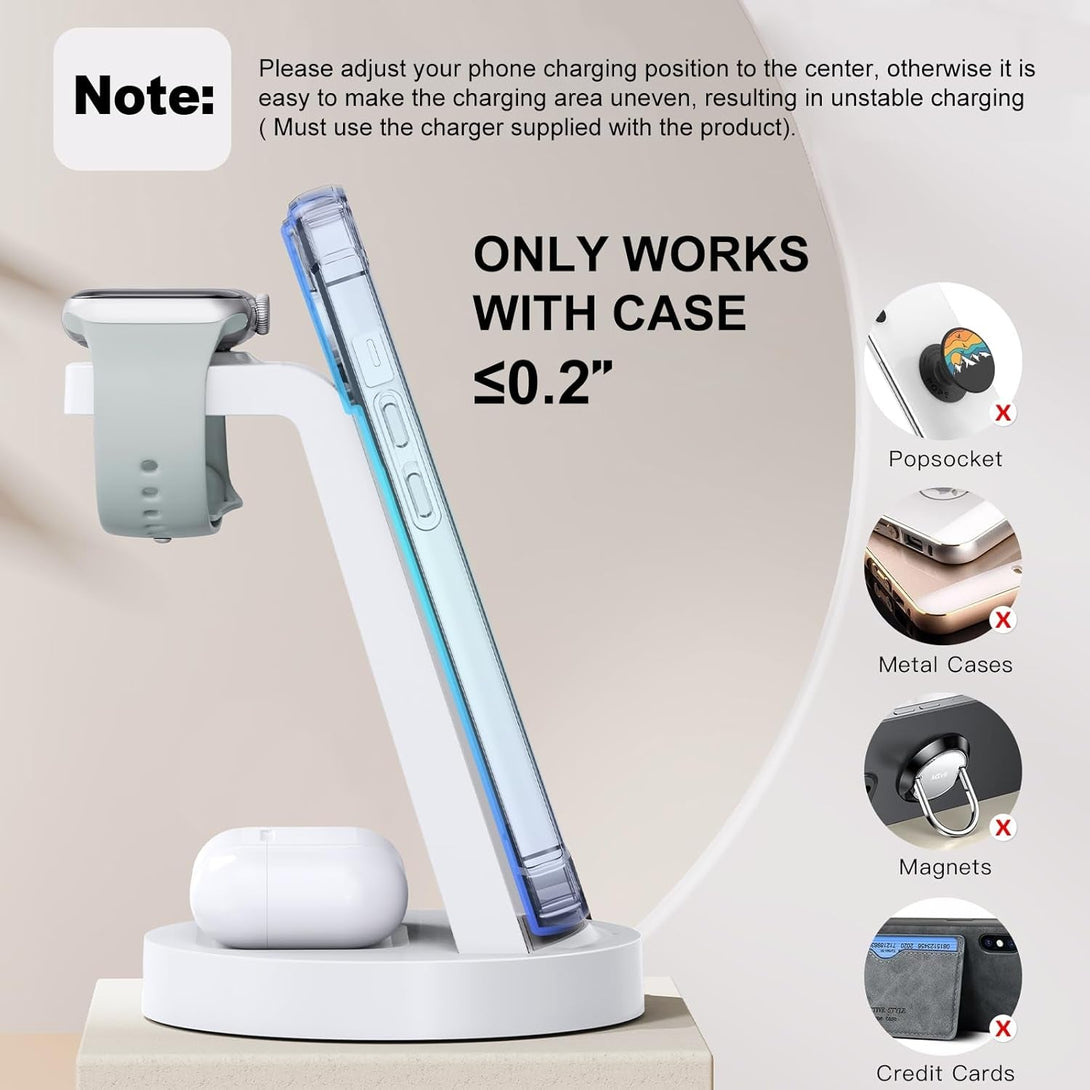 3 in 1 Charging Station for Iphone - Wireless Charger for Apple Products Multiple Devices - Charging Dock Stand for Airpods (For Iphone 16E 16 15 14 13 Pro 12 11 X Max)