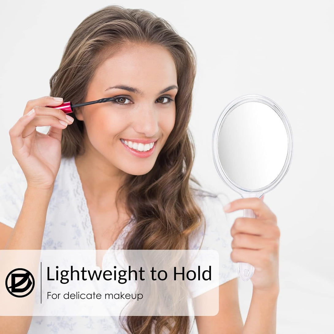 D Handheld Mirror with Handle, Hand Mirror Small Doule Sided Magnifying Mirror 1X 2X, Handle Makeup Mirror, Acrylic Handheld Mirror Rounded Shape, Transparent 1 PCS